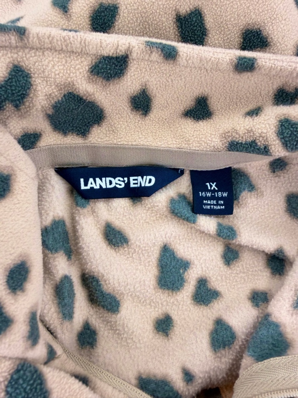 Lands End Leopard Print Fleece Pullover 1X Quarter Zip Cozy Plus Size - Picture 4 of 7